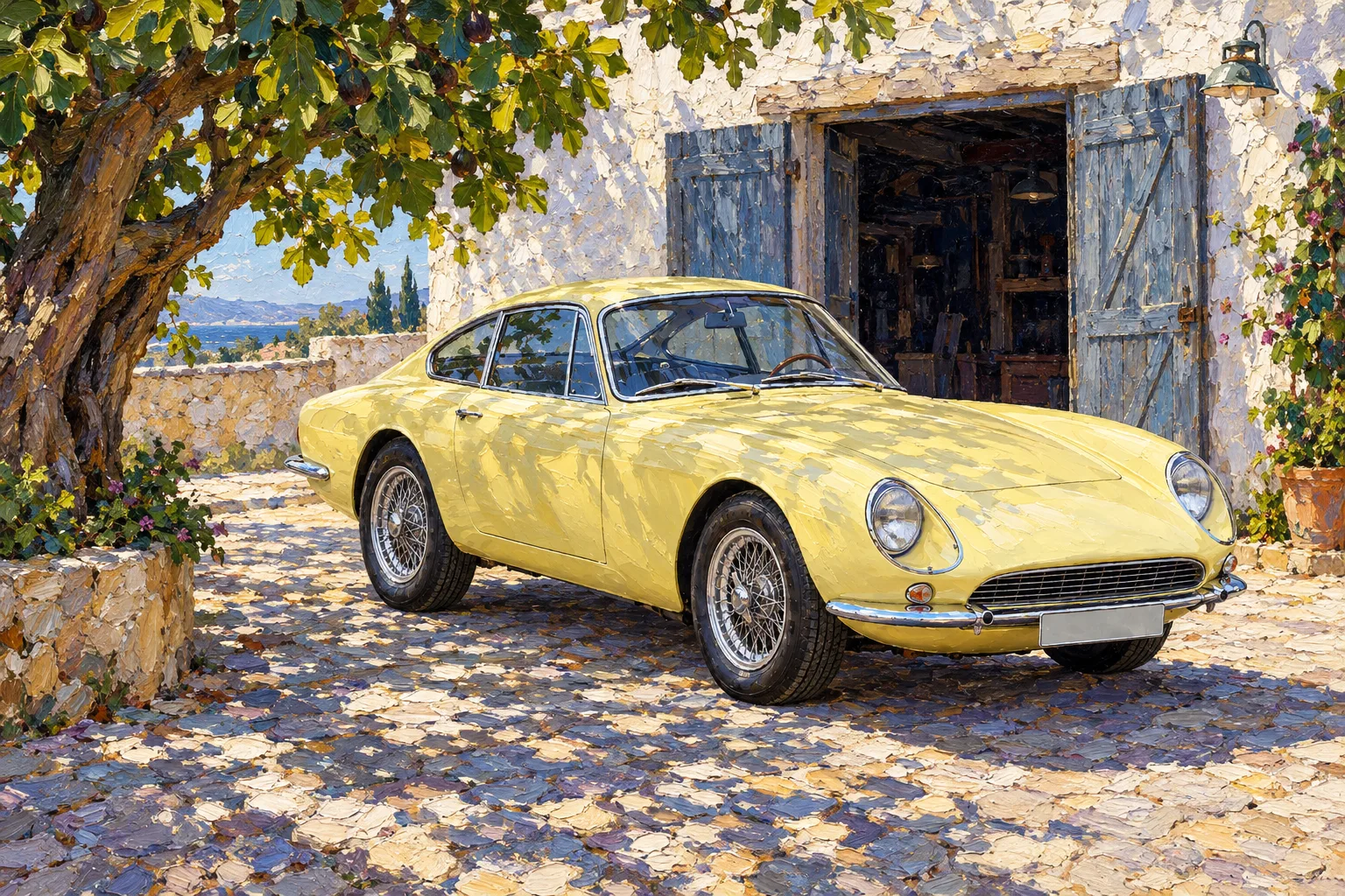 Primrose, a test vehicle, painted as the Impasto Oil wide: Your car in the courtyard, in oil