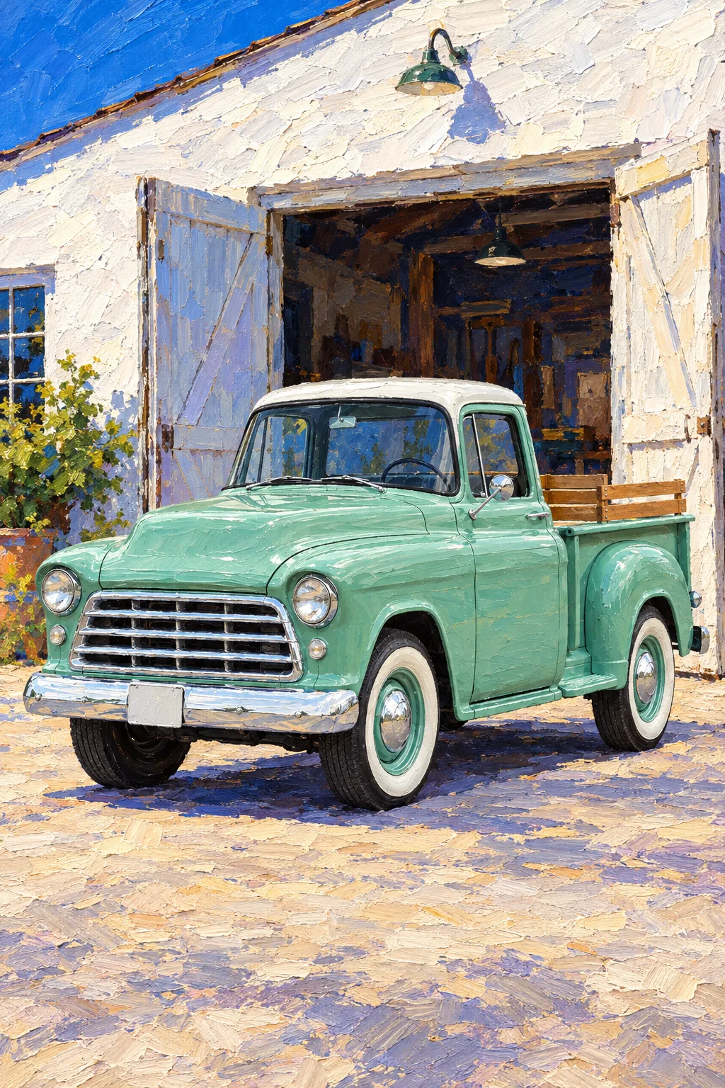 Seafoam, a test vehicle, painted as Impasto Oil: Palette knife on linen, hard afternoon sun