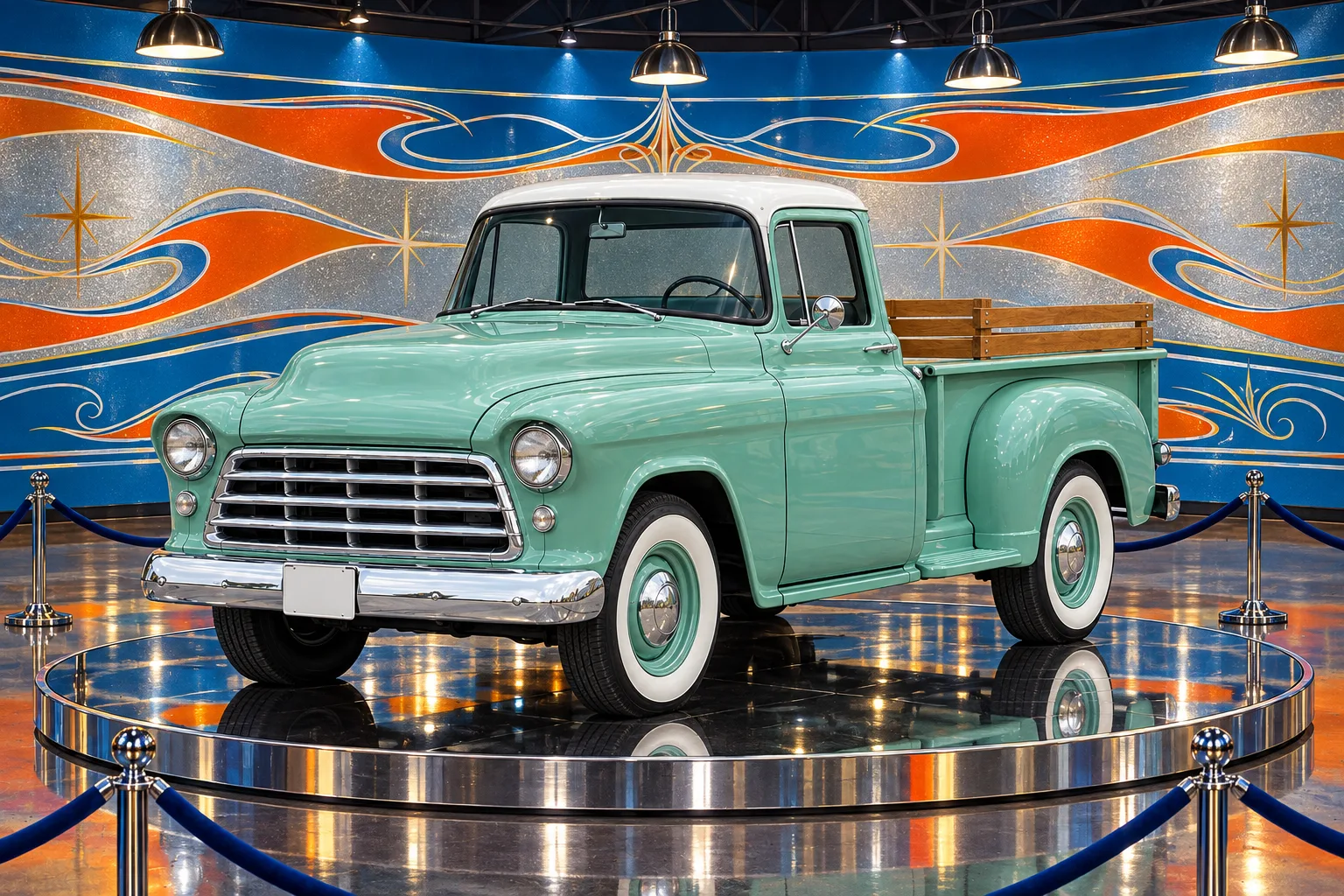 Seafoam, a test vehicle, painted as the Kustom Flake wide: Your car on the show floor